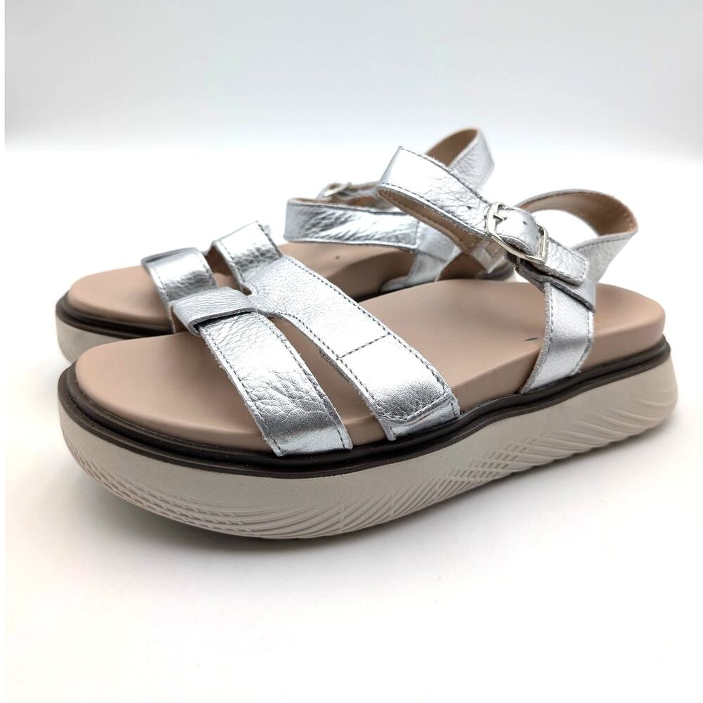 Vionic Solana Platform Slide Sandals Women's Silver Leather Size US7 EU37